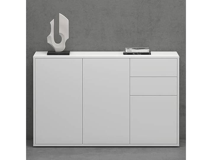 Mai & Mai Sideboard 120cm Kommode 3 Türen 2 Schubladen viel Stauraum Kommode mit Schubladen & verstellbaren Böden, matt Weiß, grifflos, Schrank für Wohnbereich, BxTxH: 120x36x74 cm, Schrank05
