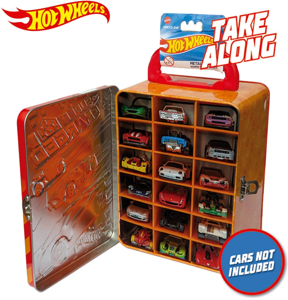 Hot Wheels Red Tin Car Storage Case for 18 Cars, Red, 18.5 x 14 x 9 cm, Ancory