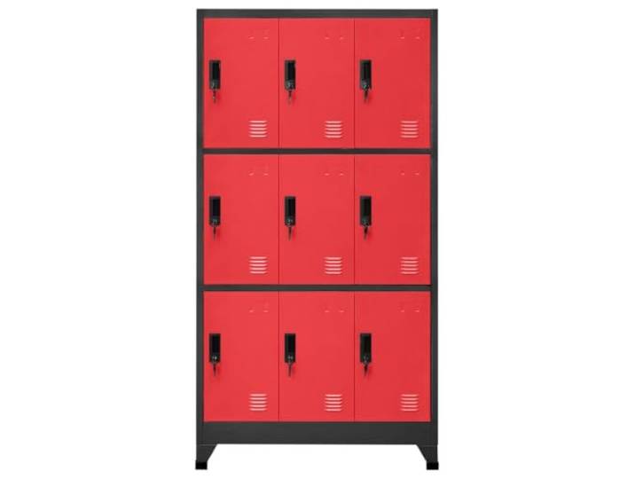 Schrank mit Schloss, Stahl, Anthrazit, Rot, 90 x 45 x 180 cm, 9 Türen Robuster Stahl, 9 Schlüsselfächer, Lufteinlässe, 180 kg Tragkraft, Wandbefestigung
