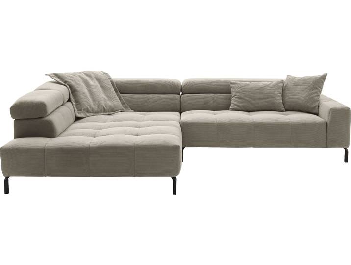 Ecksofa, Beige, 311x219 cm, Feincord, L-Form & Kopfteilverstellung, Modern