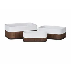 Relaxdays Aufbewahrungskorb 3er Set, Stoffbezug, Bambus, rechteckig, Bad, Accessoires, Spielzeug, Allzweckkorb, braun