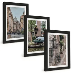 BILDER SET 3er Set - 20x30 cm Schwarzer Rahmen - Stadtansichten von Gebäuden