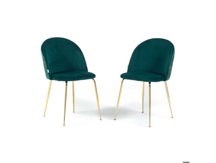 Chaises - SARA DECORATE - Lot de 2 - Velours - Pieds en métal - Bleu canard/Or