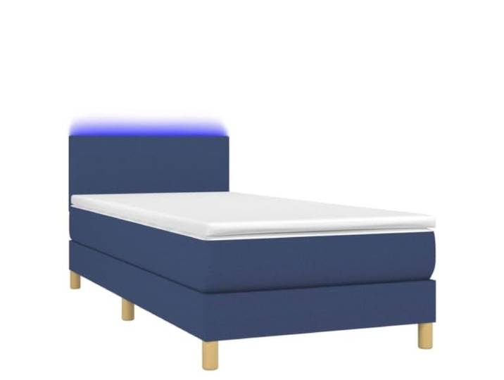 PUGYNBK Boxspringbett mit Matratze und blauen LED-Lichtern, 90 x 200 cm Verstellbares Kopfteil, Taschenfederkerne, atmungsaktiver Stoff, USB-Anschluss