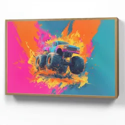 WANDLEUCHTE MIT AKKU Monstertruck - Abstrakt - Farbspritzer - Farbenfroh Farbwechsel 100x70 cm Wandlampe