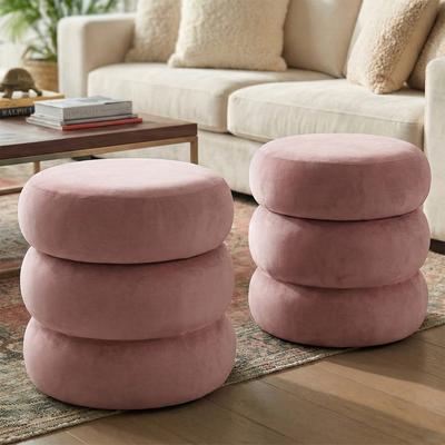 Housely Modern Round Velvet Ottoman With Storage