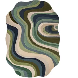 WOLLTEPPICH handgetuftet EFFRA, Wellen-Swirl, Erdtöne-Grün, 160 x 230 cm
