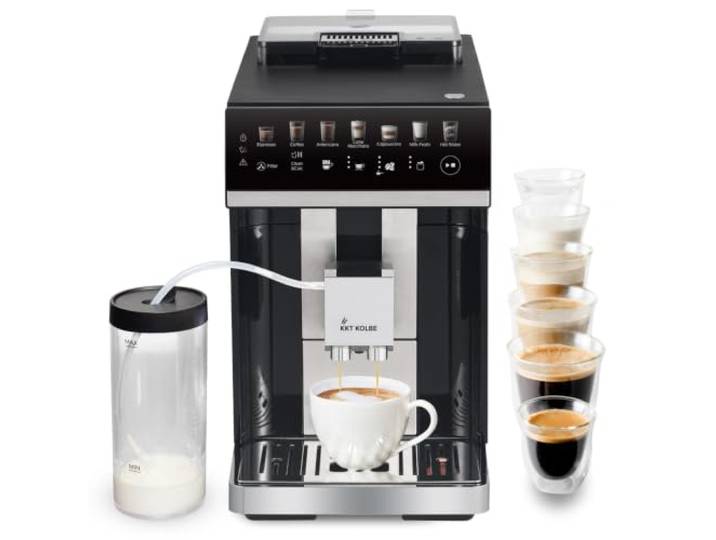 KKT KOLBE Kaffeevollautomat ONE schwarz silber Milchbehälter, Milchschaumdüse, Zubehör, 2-Tassen-Funktion, 15 Bar, 7-stufiges Mahlwerk, Touchscreen, automatische Reinigung