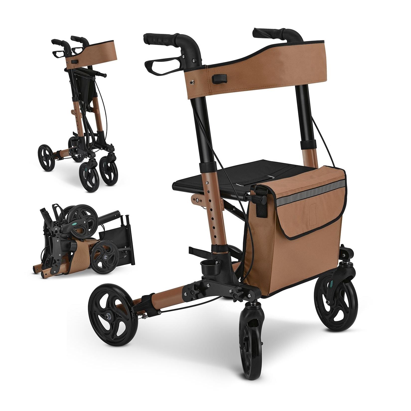 Juskys Rollator Vital faltbar, leicht & höhenverstellbar aus Aluminium bis 130 kg mit Sitz Braun