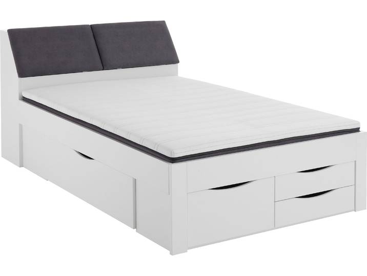 Stauraumbett RELITA Maxi , weiss (weiß), B:145cm H:103,8cm L:237,5cm, Bezug Kopfteil: 100% Polyester, Betten, Stauraumbett, mit Schubladen und Stauraum im Kopfteil