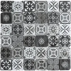 Premium Mosaic Glasmosaik schwarzweiß 30x30 cm matt/glanz PATCHWORK48MIX2
