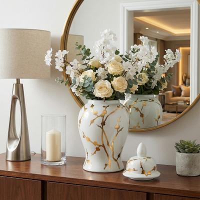 Sagebrook Home "Ceramic Gold Cherry Temple Decorative Vase - White, 14"""
