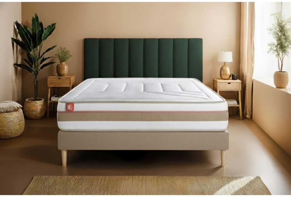 Marmottes & Co Pack matelas sommier kit 140x200 oreiller couette Beige 200x28x140cm