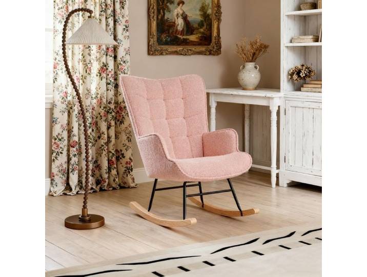 Fauteuil à Bascule Chaise à Bascule Fauteuil Allaitement Chambre Bebe Rocking Chair Chaise à bascule en Velours Teddy Rose