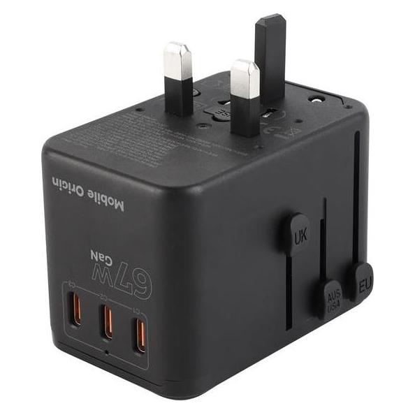 Mobile Origin GaN 67W Reiseadapter PW5 / Ladegerät / EU/UK/US/AUS / 3x USB-C + USB-A (MO-TRA67-PW5)