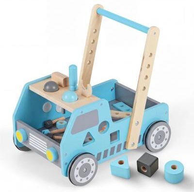 Costway 2-in-1 Wooden Baby Walker with Adjustable Speed and Bottom Storage-Blue