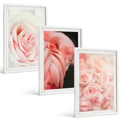 BILDER SET 3er Set - 40x60 cm Weißer Rahmen - Zartrosa Flamingos