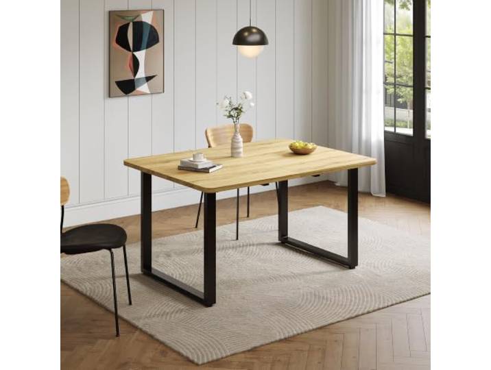 BXEYXE Ausziehbarer Esstisch mit 3 Längen, 140/180/220 * 80 cm, geeignet für 6-10 Personen, rechte Form, Metallbeine,einfacher Stil,Tisch für Esszimmer, Küche, Naturholzfarbe