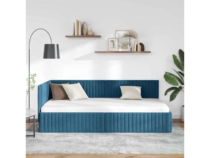 KTHLBRH Eckbett Blau 100 x 200 cm Samt Platzsparendes Design, verstellbares Kopfteil, Gestell aus Holz, Schlafsofa