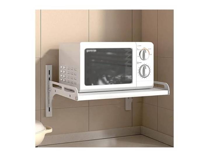 CVdrtyED Mikrowellenregal Küchenaufbewahrung, Wandmontiertes Gewürzeisen-Lagerregal, Stanzfreier Ofenregalhaken, Mikrowellenregal Küchenregal Stehend(White,46cm)