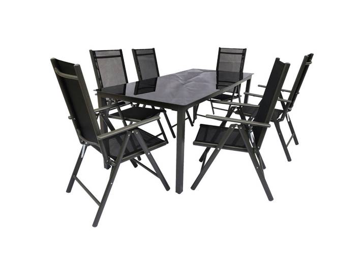 Gardenson Gartengarnitur, Schwarz, Metall, 7-teilig, Stuhl klappbar, Gartenmöbel, Gartengarnituren, Gartenmöbel-Sets