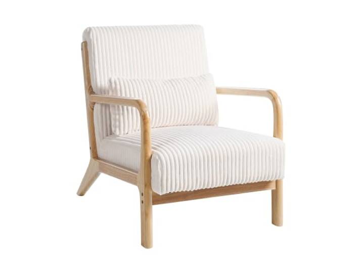 Beliani Sessel Cord weiß gepolstert mit Dekokissen Holzarmlehnen Retro Vintage Sorsele