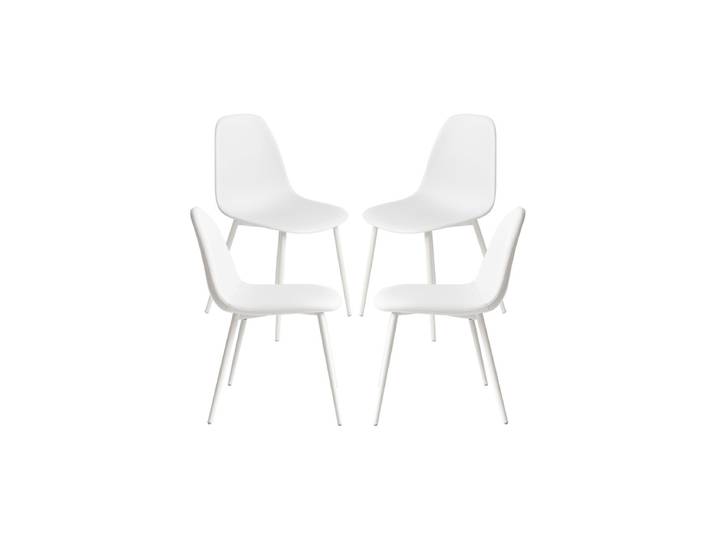 4er Set White Teok Kunstleder Stühle - Weiß