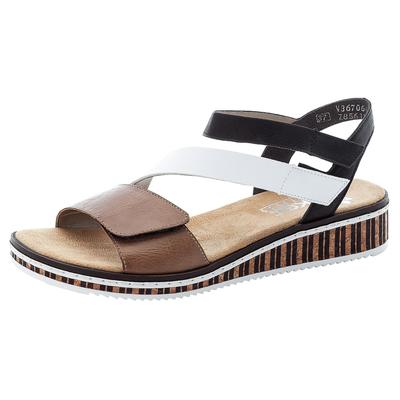Riemchensandale RIEKER, Damen, Gr. 38, Synthetik, schwarz (braun, weiß, schwarz), Lederimitat, mehrfarbig, Schuhe Riemchensandale, Sommerschuh, Sandalette, Keilabsatz, im modernen Look