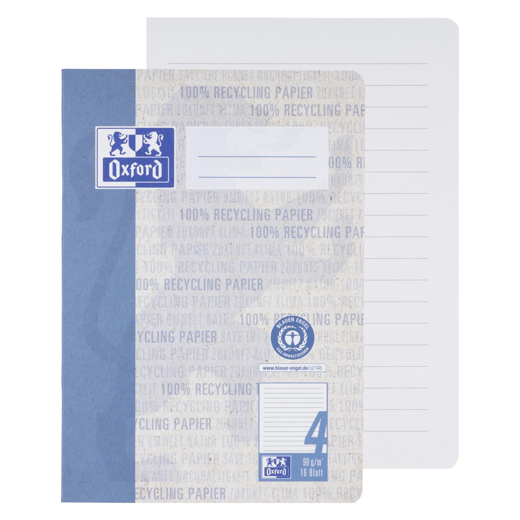 Oxford Recycling Schulheft, A5, Lineatur 4 (A5, Liniert, Weicher Einband) (400159457)