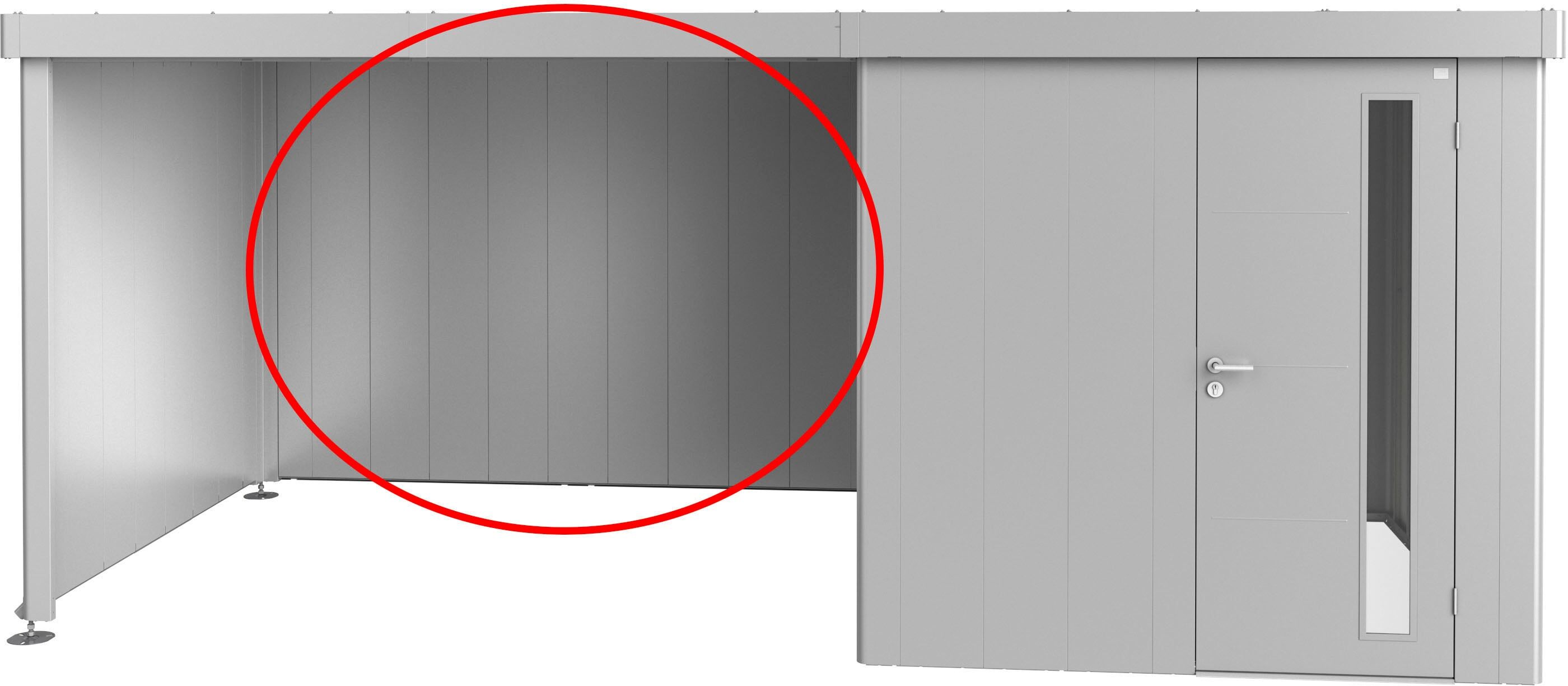 Gerätehaus-Rückwand BIOHORT, silber (silber, metallic), B:299cm H:200cm T:4,3cm, Stahlblech, Gartenhaus-Seitenwände, für Seitendach von Neo 2A-4D