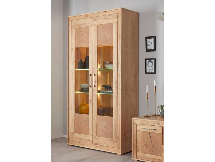Vitrine VOGL MÖBELFABRIK, braun (eichefarben chalet, wildeiche massiv), B:107cm H:202cm T:40cm, Schränke, Vitrine, Höhe 202 cm