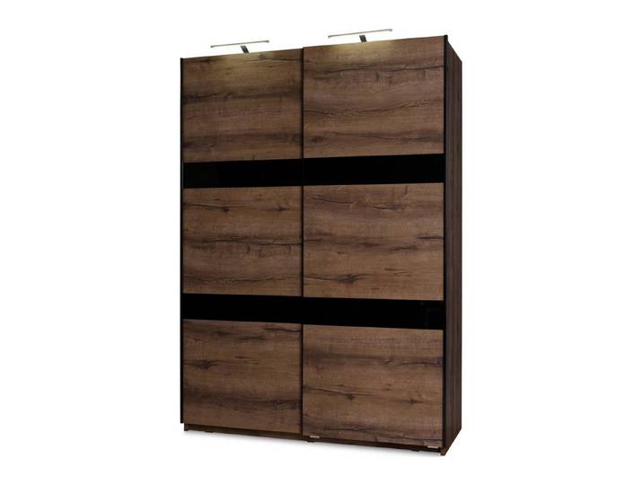 KONSIMO® Schwebetürenschrank MERO Kleiderschrank mit Türen, mit Einlegeböden, mit Kleiderstange, Holztextur