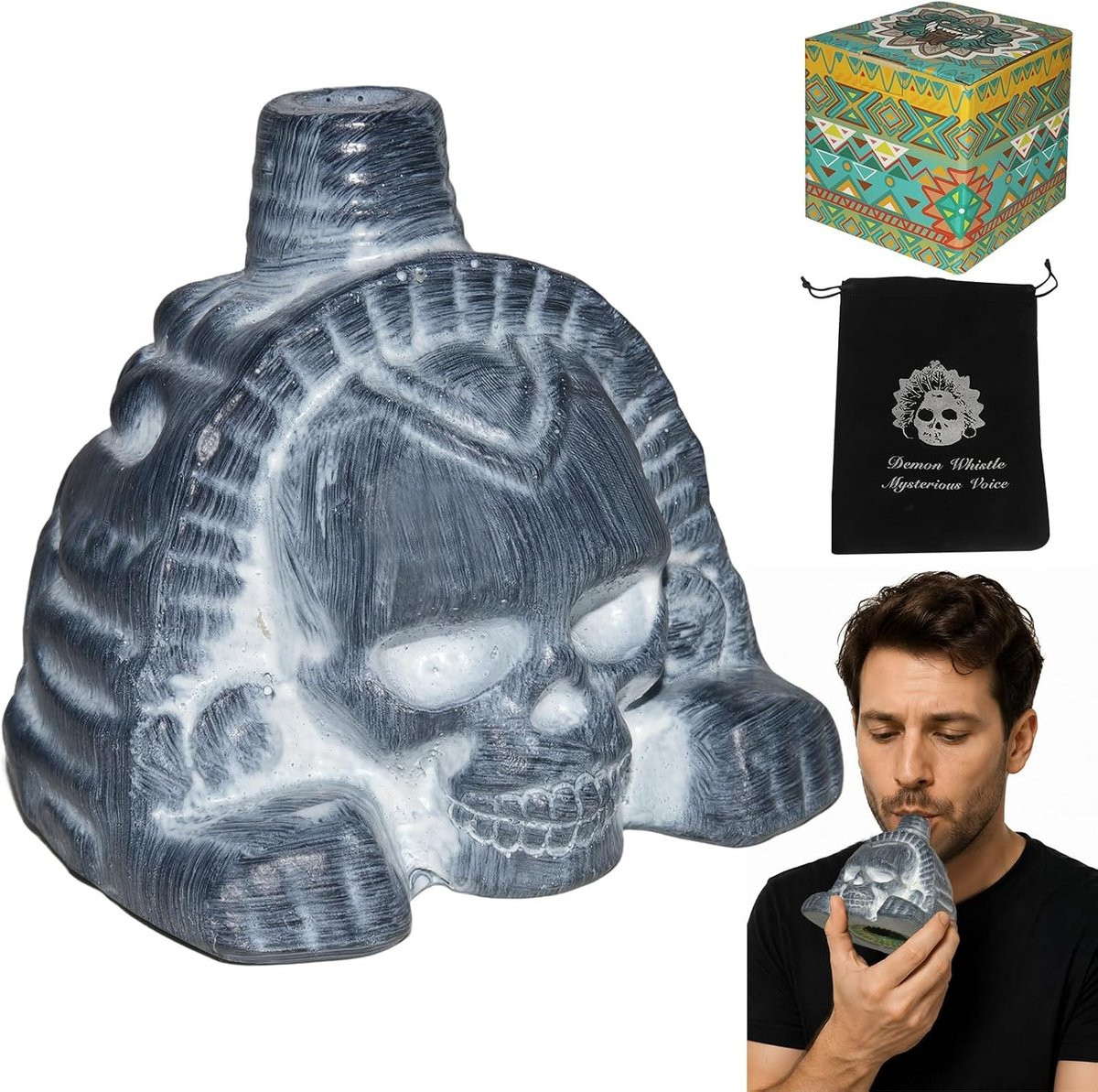 Authentiek doodfluitje met trekkoord voor Halloween en Dia de los Muertos, 125 dB