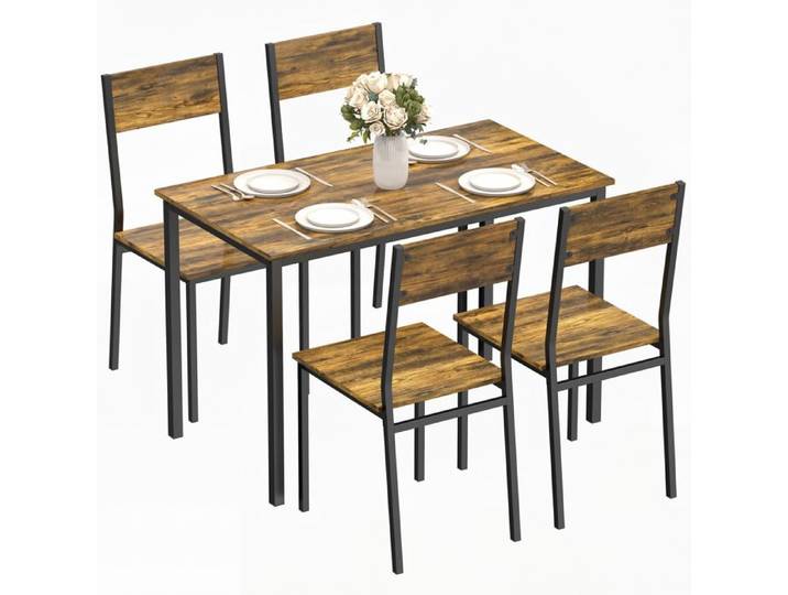 LIA Ensemble table salle à manger avec 4 chaises table de cuisine avec chaises 4 personnes pieds en métal brun rustique