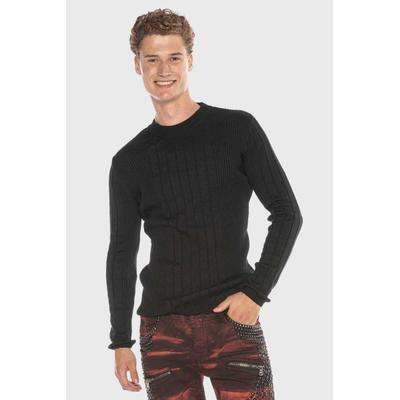 Rundhalspullover CIPO & BAXX "Pullover", Herren, Gr. XL, schwarz, 50% Baumwolle, 50% Polyacryl, unifarben, regular fit, Rundhals, gerader Abschluss, Pullover Rundhalspullover, Langsstreifenmuster