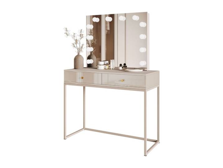 SCHMINKTISCH Blanco Kaschmir Elite mit Beleuchtung goldener Griff
