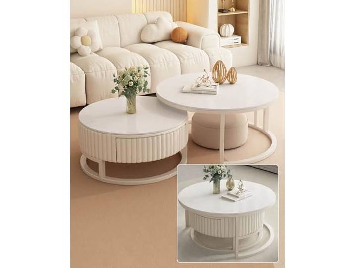 JPQTRYDRIS Couchtisch 2er Set Runder Couchtisch Weiß Nesting Beistelltisch Moderne Coffee Table Sofatisch Für Wohnzimmer, Balkon Und Büro