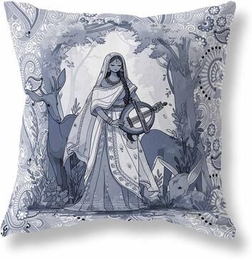 Amrita Sen Designs White And Grey Forest Melodies Faux Suede Throw Pillow