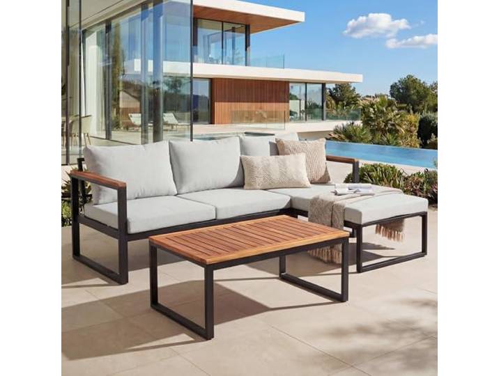Mendler Garten-Garnitur HWC-L26b Aluminium - hellgrau