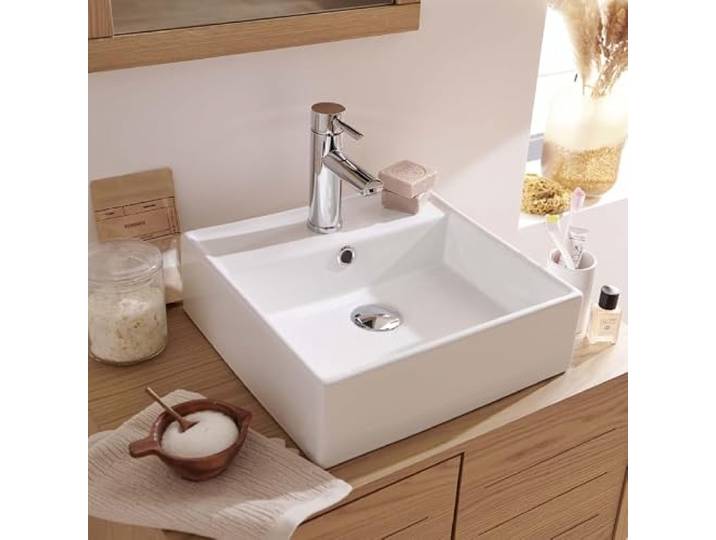 MOB-IN Vasque à poser carrée en céramique blanche 38cm
