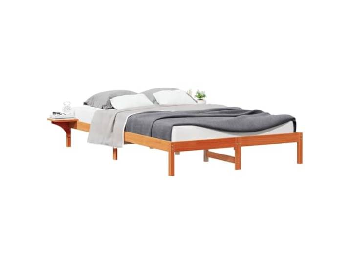 KTHLBRH Bett mit Seitentischen braun gewachst 160 x 210 cm Massives Kiefernholz, integrierte Nachttische, minimalistisches Design, quadratische Beine