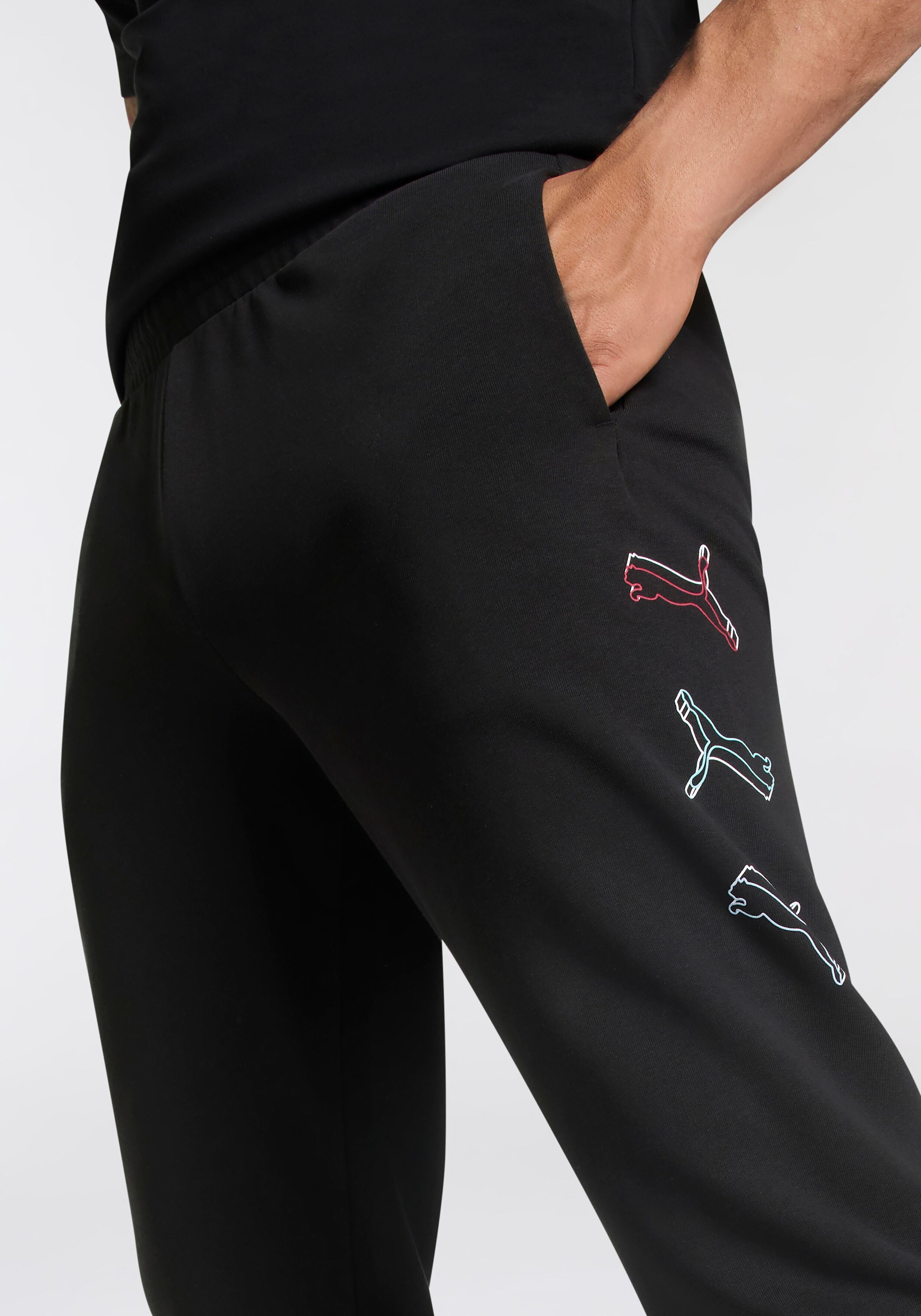 Trainingshose PUMA "ESS LOGO LAB EXECUTION SWEATPANTS TR CL", Herren, Gr. XXL, N-Gr, schwarz (puma schwarz), Sweatware, Obermaterial: 68% Baumwolle, 32% Polyester, bedruckt, regular fit normal, Hosen Trainingshose, Regular Fit, für Sport und Freizeit, spo