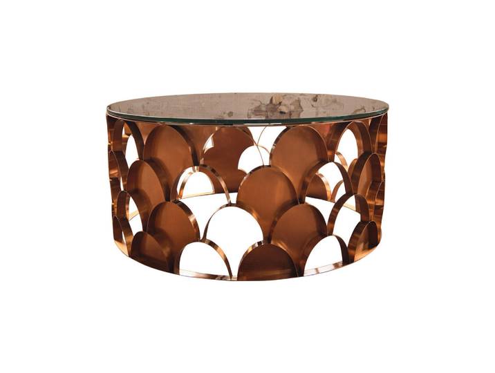 Kawola Couchtisch Medina Rosé Glas, Roségold, Metall, Rund, 100x45x100 cm, Wohnzimmer, Wohnzimmertische, Couchtische