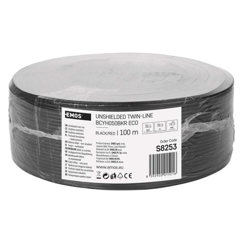Emos Twisted-Pair-Kabel ECO 2x0,5mm, schwarz-rot, 100m (100 m, 0.50 mm²) (43038447)