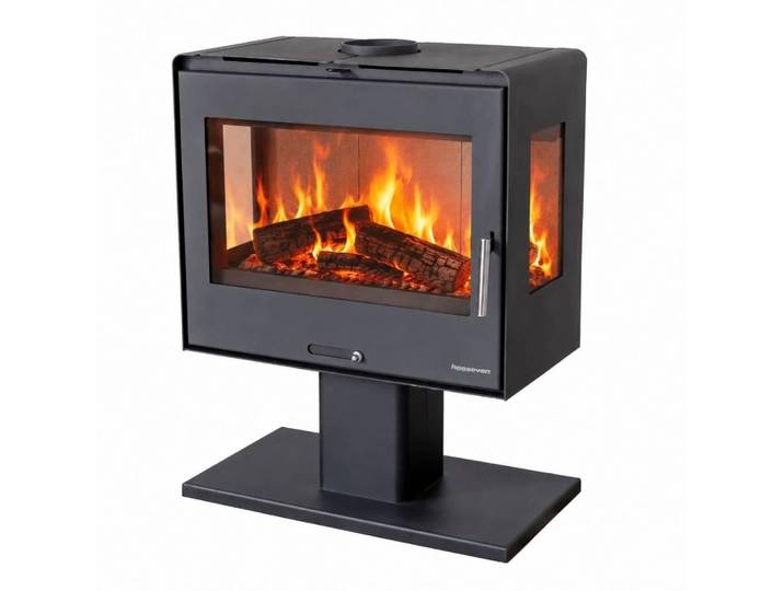 Hosseven Kaminofen Holzofen Wohnzimmer Holzkamin 5071 Panorama 3 Seiten Glas 10 kW Holz Ofen Kamin Heizofen Schwedenofen Mehrfachbelegung