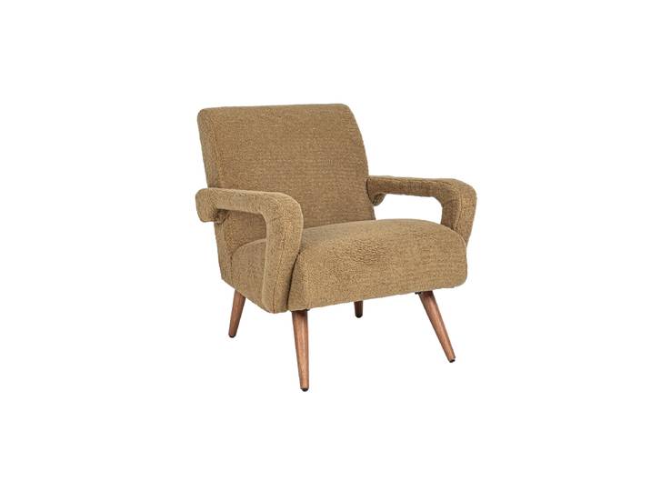 Massiver Retro Design Sessel „Berna“ Bouclé Hellgrün Bizzotto