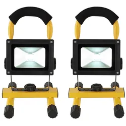 LED Baustrahler Fluter Baustellenbeleuchtung Außenlampe Akku Strahler schwenkbar, 7W 600lm kaltweiß, LxH 14,5 x 22,5 cm, 2er Set
