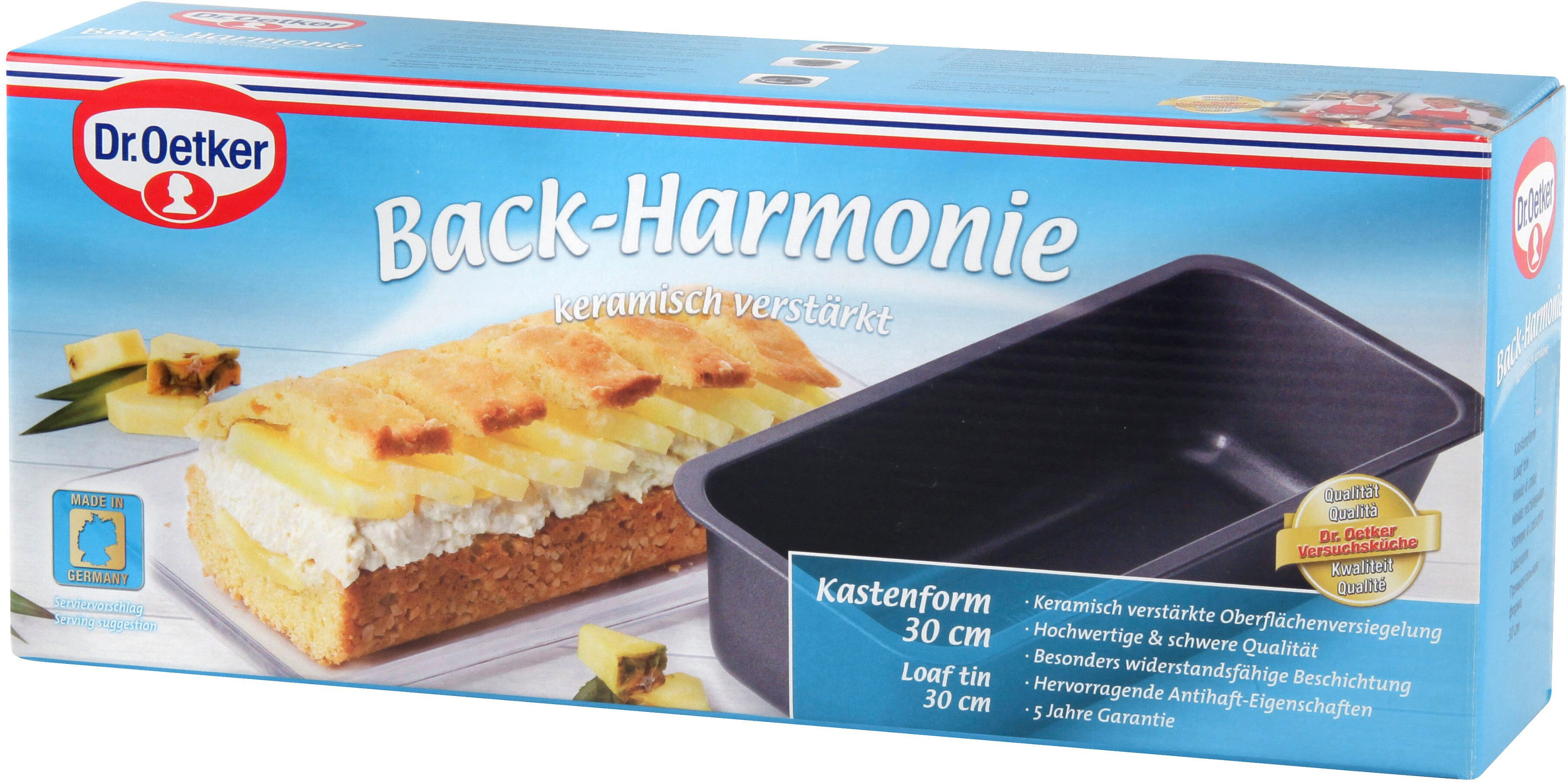 Kastenform "Back-Harmonie, mit exzellenten Antihaft-Eigenschaften", grau, B:32cm L:7,5cm T:13cm, Stahlblech, DR. OETKER KÜCHENHELFER, Küchenformen, Kastenform, Keramisch Verstärkte Beschichtung, Made in Germany
