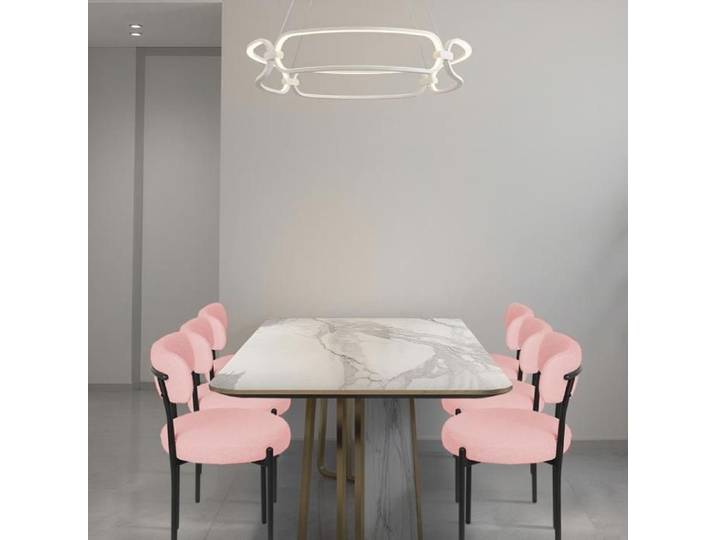 Lot de 6 Chaises de Salle à manger PIPIPOXER Chaise de Cuisine en Teddy Flanelle et Métal Ergonomique Design 50x50x75 cm Rose