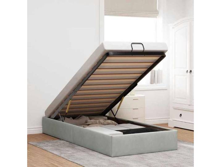 Cadre ottoman gris clair 80x200 cm velours sans matelas lit étroit élégant confortable adapté studio et espaces sous combles